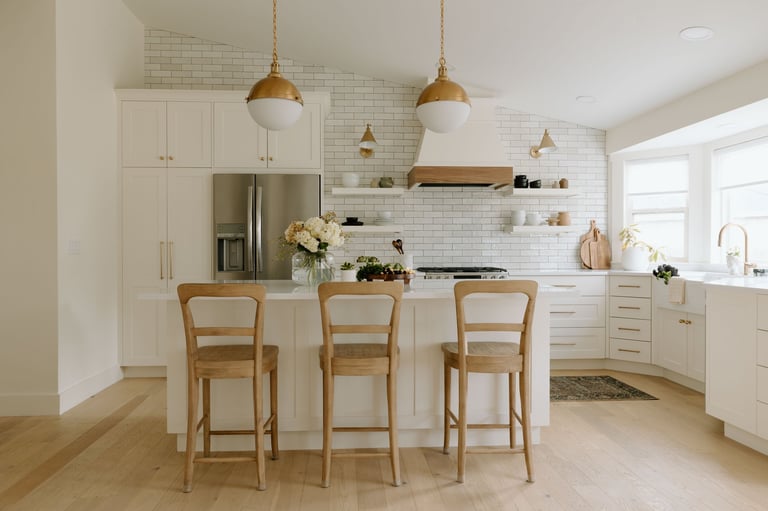 Modern farmhouse kitchen with airy bright interior